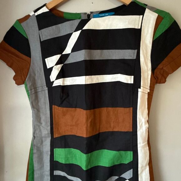 Derek Lam linen cotton blend dress women’s size 6 geometric abstract sheath knee - Picture 2 of 9